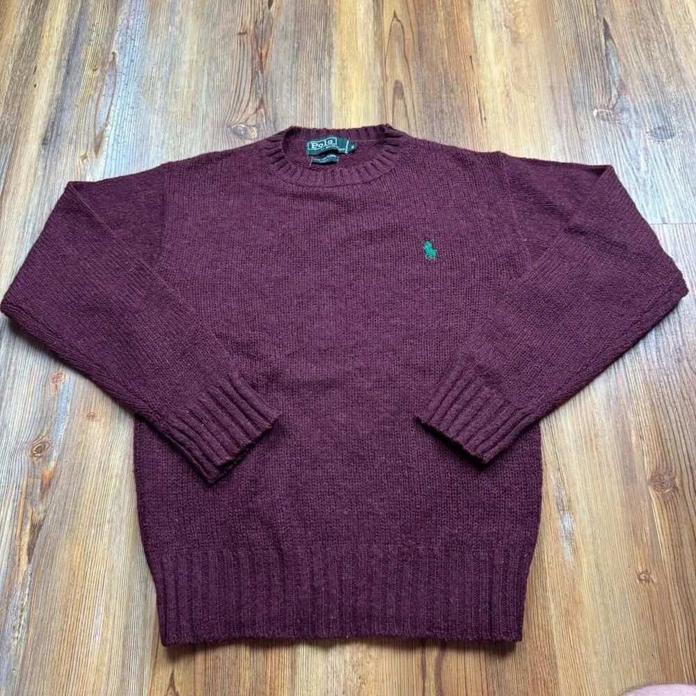Vintage Polo Ralph Lauren Sweater Girls Size 16 Purple Wool Crewneck Knit 90s